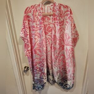 Pretty Persuasions Women's Pink Ombre Floral Satin Kimono Cover Up Jacket OS